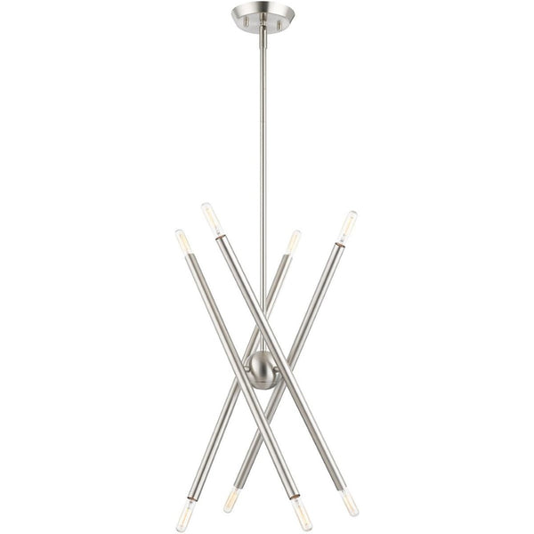 HomeRoots Eight Light Dimmable Chandelier - Contemporary Cylinder Shades for Modern Homes & Versatile Spaces 687470