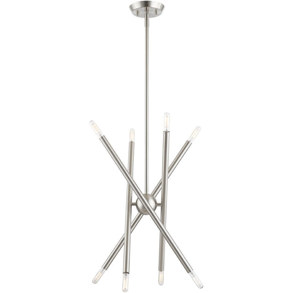 HomeRoots Eight Light Dimmable Chandelier - Contemporary Cylinder Shades for Modern Homes & Versatile Spaces 687470
