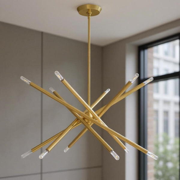 HomeRoots Six Light Dimmable Chandelier – Modern Cylinder Shades, Adjustable for Sloped Ceilings & Ambiance Control 687471