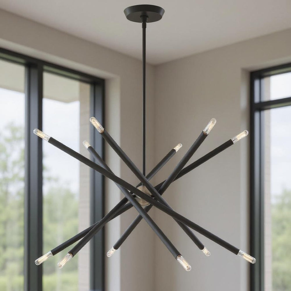 HomeRoots Six Light Dimmable Chandelier - Modern Steel Design with Cylinder Shades for Stylish Ambiance 687472