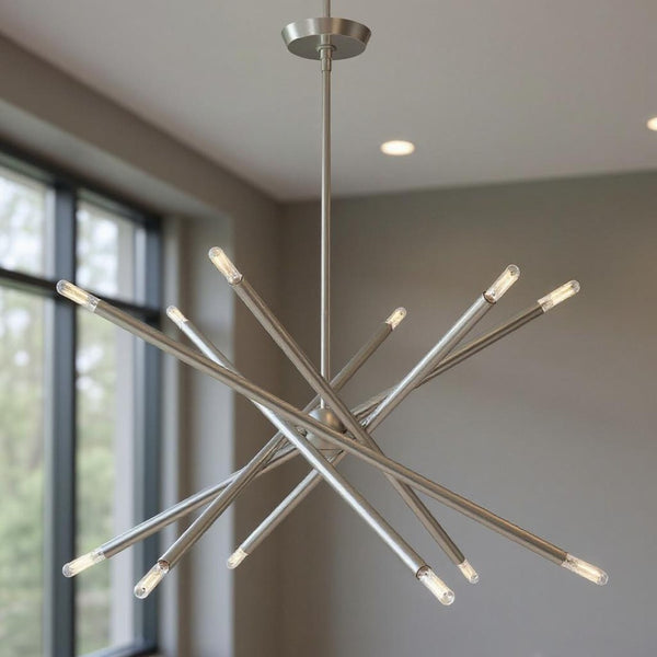 HomeRoots Six Light Dimmable Chandelier - Modern Cylindrical Design with Steel Shades for Elegant Spaces 687473