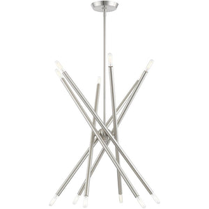 HomeRoots Six Light Dimmable Chandelier - Modern Cylindrical Design with Steel Shades for Elegant Spaces 687473