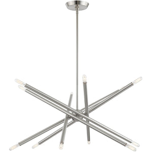 HomeRoots Six Light Dimmable Chandelier - Modern Cylindrical Design with Steel Shades for Elegant Spaces 687473