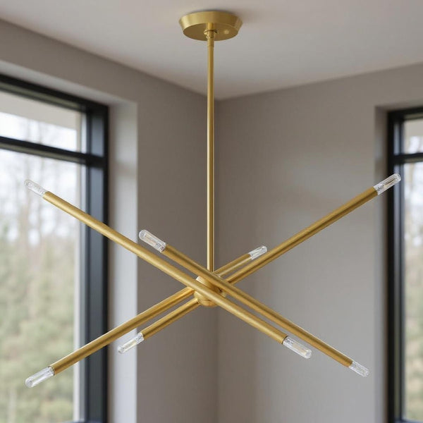 HomeRoots Eight Light Dimmable Chandelier - Modern Cylindrical Design with Steel Shades for Any Room Ambiance 687474
