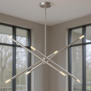 HomeRoots Eight Light Dimmable Chandelier – Modern Cylinder Design with Steel Build & Fabric Shades for Ambiance 687475