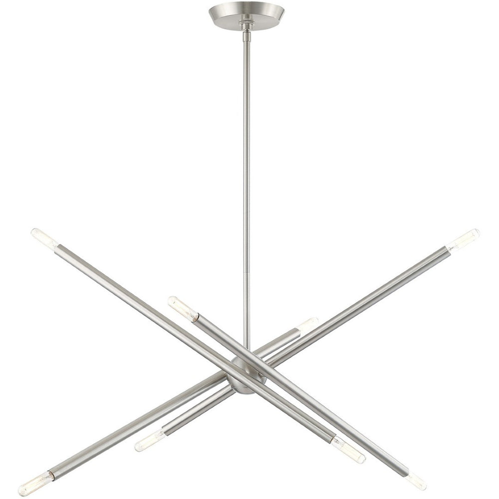 HomeRoots Eight Light Dimmable Chandelier – Modern Cylinder Design with Steel Build & Fabric Shades for Ambiance 687475