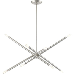 HomeRoots Eight Light Dimmable Chandelier – Modern Cylinder Design with Steel Build & Fabric Shades for Ambiance 687475