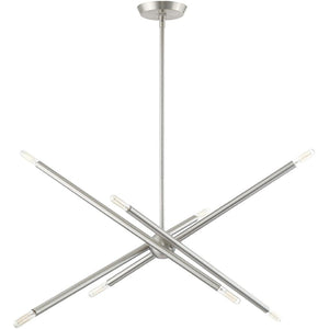 HomeRoots Eight Light Dimmable Chandelier – Modern Cylinder Design with Steel Build & Fabric Shades for Ambiance 687475