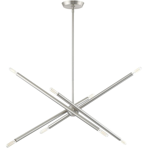 HomeRoots Eight Light Dimmable Chandelier – Modern Cylinder Design with Steel Build & Fabric Shades for Ambiance 687475