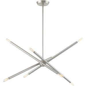 HomeRoots Eight Light Dimmable Chandelier – Modern Cylinder Design with Steel Build & Fabric Shades for Ambiance 687475