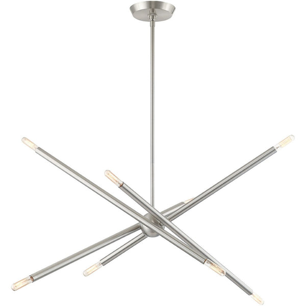 HomeRoots Eight Light Dimmable Chandelier – Modern Cylinder Design with Steel Build & Fabric Shades for Ambiance 687475