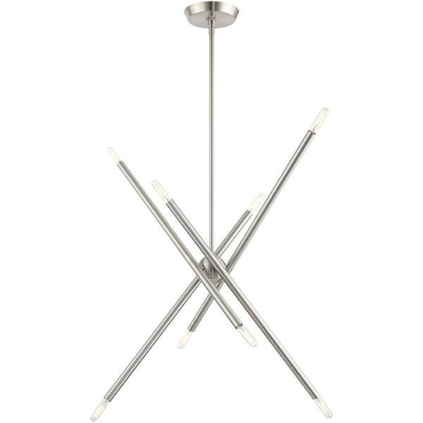 HomeRoots Eight Light Dimmable Chandelier – Modern Cylinder Design with Steel Build & Fabric Shades for Ambiance 687475