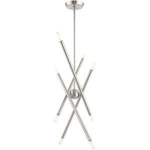 HomeRoots Eight Light Dimmable Chandelier – Modern Cylinder Design with Steel Build & Fabric Shades for Ambiance 687475