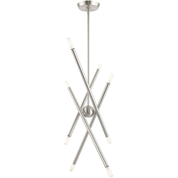 HomeRoots Eight Light Dimmable Chandelier – Modern Cylinder Design with Steel Build & Fabric Shades for Ambiance 687475
