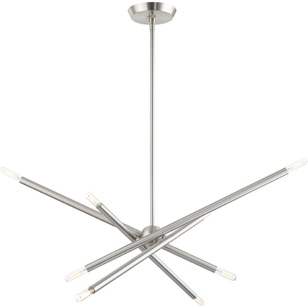 HomeRoots Eight Light Dimmable Chandelier – Modern Cylinder Design with Steel Build & Fabric Shades for Ambiance 687475