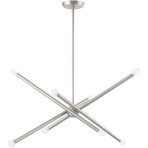 HomeRoots Eight Light Dimmable Chandelier – Modern Cylinder Design with Steel Build & Fabric Shades for Ambiance 687475