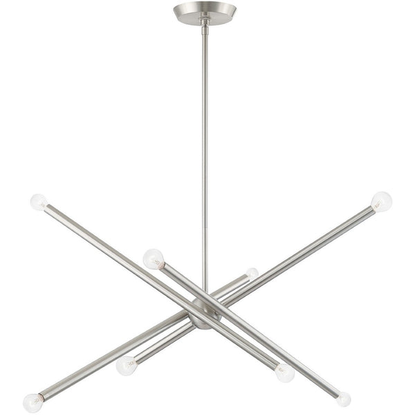 HomeRoots Eight Light Dimmable Chandelier – Modern Cylinder Design with Steel Build & Fabric Shades for Ambiance 687475