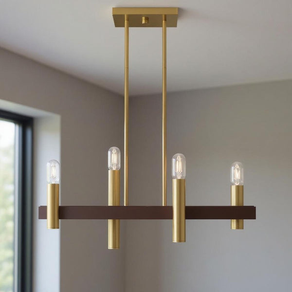 HomeRoots Four Light Dimmable Chandelier - Contemporary Cylindrical Design for Stylish Home Illumination 687478
