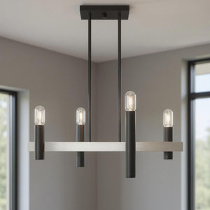HomeRoots Four Light Dimmable Chandelier - Modern Cylinder Shades for Versatile Home Lighting & Ambiance 687479