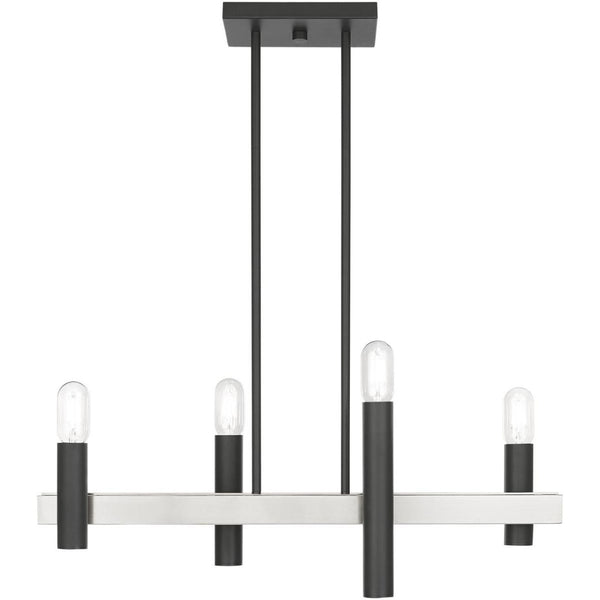 HomeRoots Four Light Dimmable Chandelier - Modern Cylinder Shades for Versatile Home Lighting & Ambiance 687479
