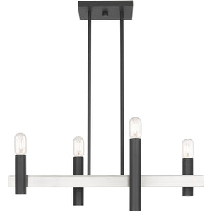 HomeRoots Four Light Dimmable Chandelier - Modern Cylinder Shades for Versatile Home Lighting & Ambiance 687479