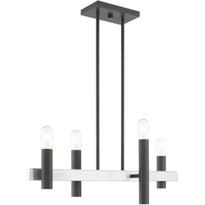 HomeRoots Four Light Dimmable Chandelier - Modern Cylinder Shades for Versatile Home Lighting & Ambiance 687479