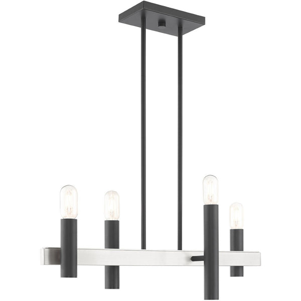 HomeRoots Four Light Dimmable Chandelier - Modern Cylinder Shades for Versatile Home Lighting & Ambiance 687479