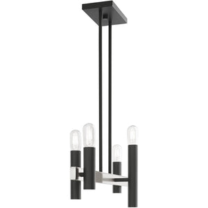 HomeRoots Four Light Dimmable Chandelier - Modern Cylinder Shades for Versatile Home Lighting & Ambiance 687479