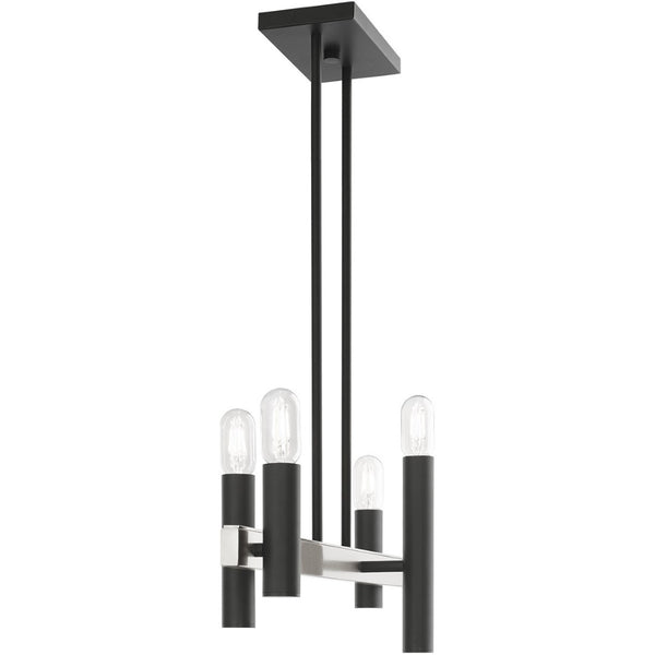 HomeRoots Four Light Dimmable Chandelier - Modern Cylinder Shades for Versatile Home Lighting & Ambiance 687479