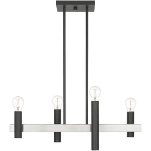 HomeRoots Four Light Dimmable Chandelier - Modern Cylinder Shades for Versatile Home Lighting & Ambiance 687479