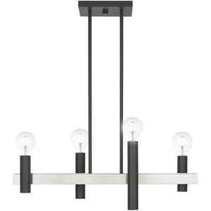 HomeRoots Four Light Dimmable Chandelier - Modern Cylinder Shades for Versatile Home Lighting & Ambiance 687479