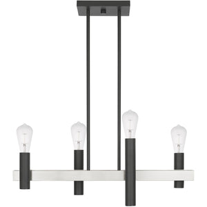 HomeRoots Four Light Dimmable Chandelier - Modern Cylinder Shades for Versatile Home Lighting & Ambiance 687479