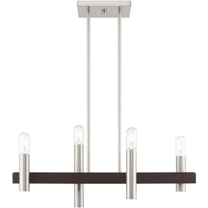 HomeRoots Four Light Dimmable Chandelier – Modern Cylinder Steel Shades for Entryway, Dining, Kitchen Elegance 687480