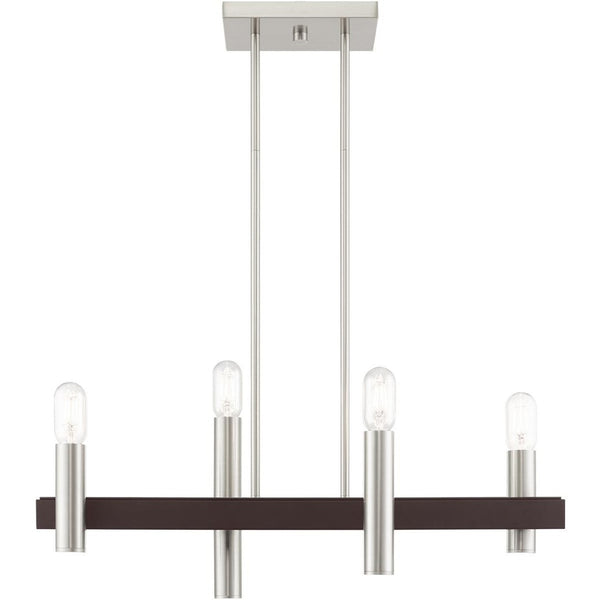 HomeRoots Four Light Dimmable Chandelier – Modern Cylinder Steel Shades for Entryway, Dining, Kitchen Elegance 687480