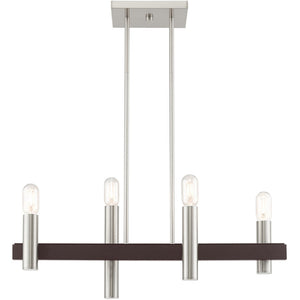 HomeRoots Four Light Dimmable Chandelier – Modern Cylinder Steel Shades for Entryway, Dining, Kitchen Elegance 687480