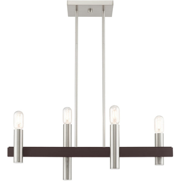 HomeRoots Four Light Dimmable Chandelier – Modern Cylinder Steel Shades for Entryway, Dining, Kitchen Elegance 687480