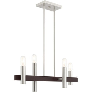HomeRoots Four Light Dimmable Chandelier – Modern Cylinder Steel Shades for Entryway, Dining, Kitchen Elegance 687480
