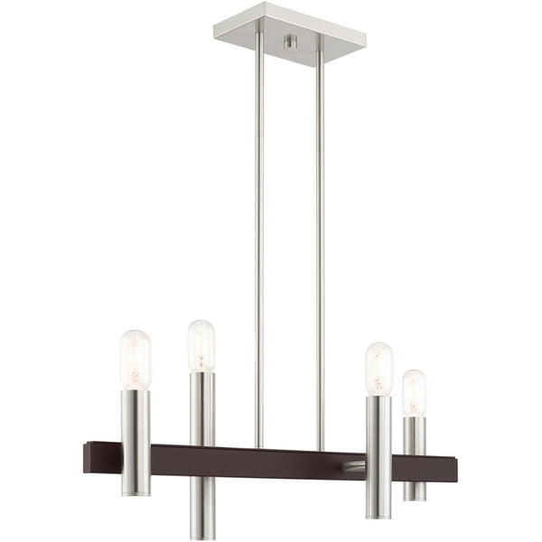 HomeRoots Four Light Dimmable Chandelier – Modern Cylinder Steel Shades for Entryway, Dining, Kitchen Elegance 687480