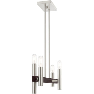 HomeRoots Four Light Dimmable Chandelier – Modern Cylinder Steel Shades for Entryway, Dining, Kitchen Elegance 687480