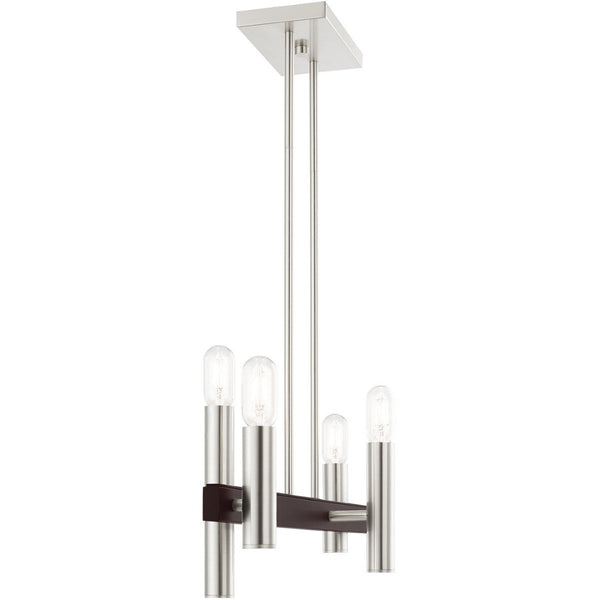 HomeRoots Four Light Dimmable Chandelier – Modern Cylinder Steel Shades for Entryway, Dining, Kitchen Elegance 687480
