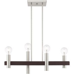 HomeRoots Four Light Dimmable Chandelier – Modern Cylinder Steel Shades for Entryway, Dining, Kitchen Elegance 687480