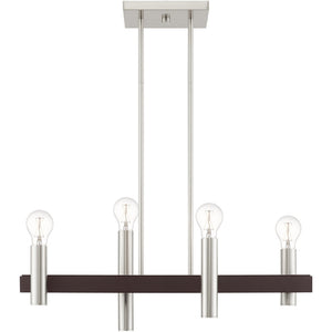 HomeRoots Four Light Dimmable Chandelier – Modern Cylinder Steel Shades for Entryway, Dining, Kitchen Elegance 687480
