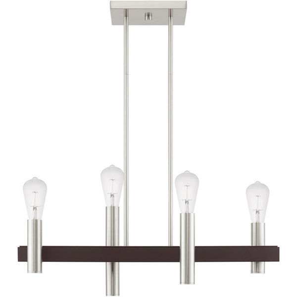 HomeRoots Four Light Dimmable Chandelier – Modern Cylinder Steel Shades for Entryway, Dining, Kitchen Elegance 687480