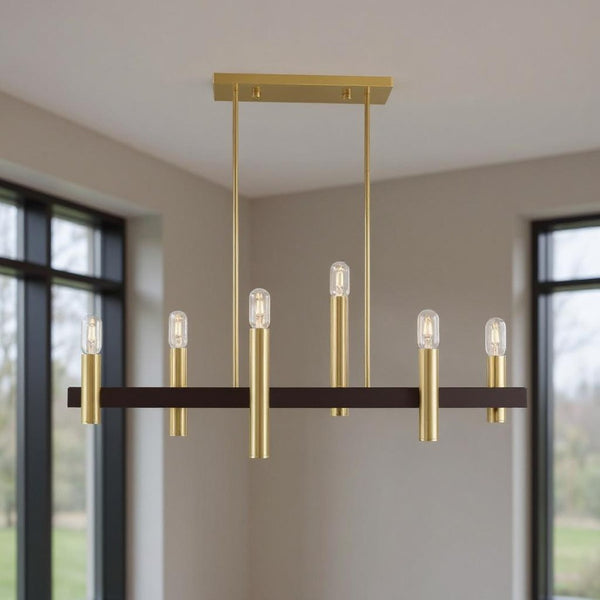 HomeRoots Six Light Dimmable Chandelier – Modern Cylinder Shades for Versatile Ambient Lighting Anywhere 687481