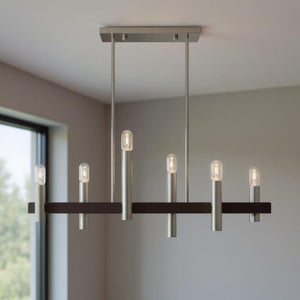 HomeRoots Six Light Dimmable Chandelier - Modern Cylindrical Design with Steel Shades for Elegant Spaces 687482