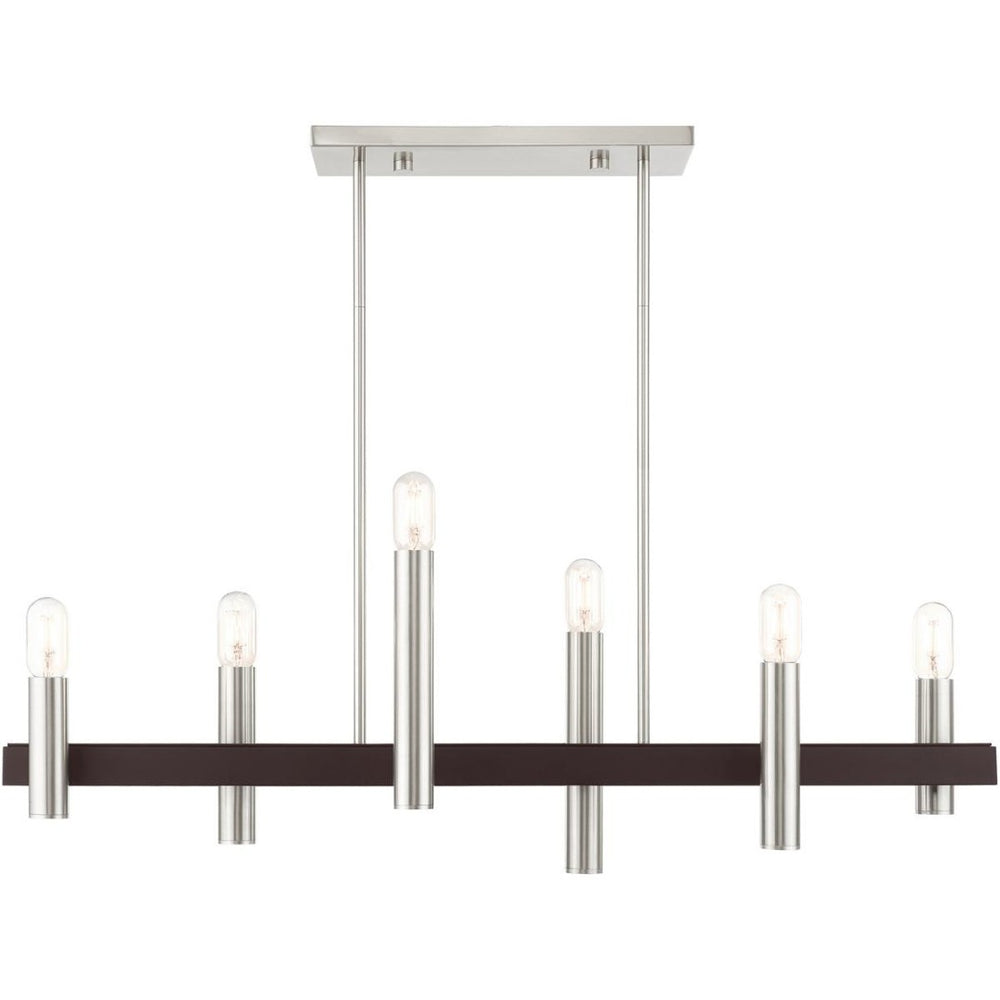 HomeRoots Six Light Dimmable Chandelier - Modern Cylindrical Design with Steel Shades for Elegant Spaces 687482