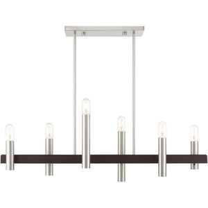 HomeRoots Six Light Dimmable Chandelier - Modern Cylindrical Design with Steel Shades for Elegant Spaces 687482