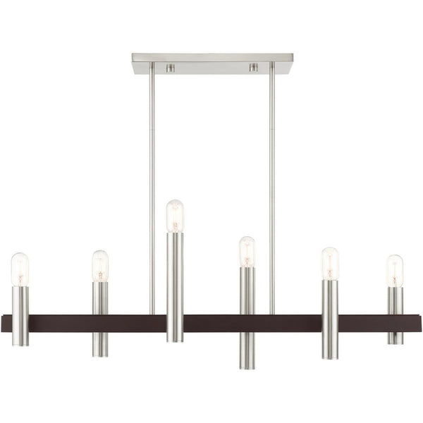 HomeRoots Six Light Dimmable Chandelier - Modern Cylindrical Design with Steel Shades for Elegant Spaces 687482