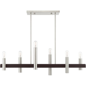 HomeRoots Six Light Dimmable Chandelier - Modern Cylindrical Design with Steel Shades for Elegant Spaces 687482