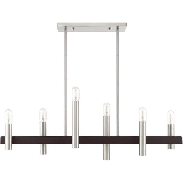HomeRoots Six Light Dimmable Chandelier - Modern Cylindrical Design with Steel Shades for Elegant Spaces 687482